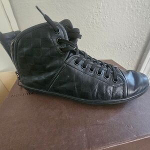 Louis Vuitton Black Men's High-Top Checker Leather Sneaker